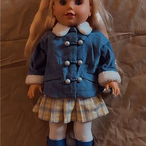 Laura Ashley Blue Coat with Faux Fur Trim for Doll